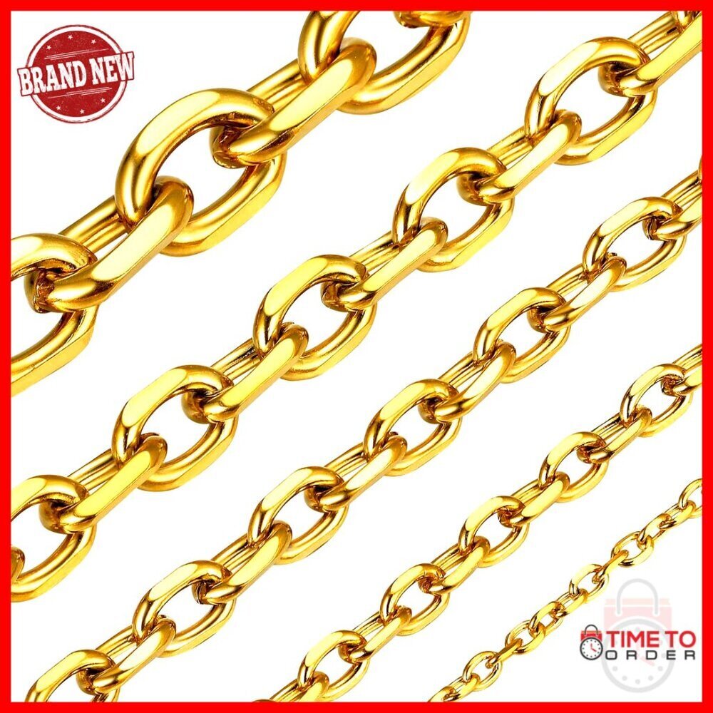 Stainless Steel Cable Chain Necklace, 18-30 Inch Length, 3-12mm Width Options